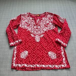 The Lotus House Shirt Womens Small Embroidered Top Boho Ethnic Indie Cottagecore